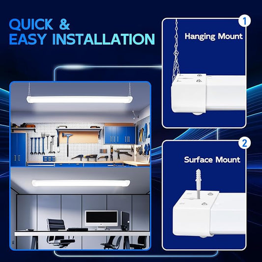hykolity Pir Sensor 4FT 120W LED Shop Light, 12000lm(370w Equivalent), 5000K Daylight, Motion Activated, Hanging or FlushMount, with Power Cord, for Garages, Workshops, ETL, 2 Pack