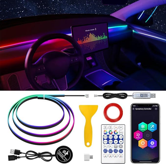 Dream+Color Acrylic Interior Car LED Strip Light with Motion Sensor Switch, 55.1 inches Neon LED Strip Light, RGB Colors Ambient Lighting Kits