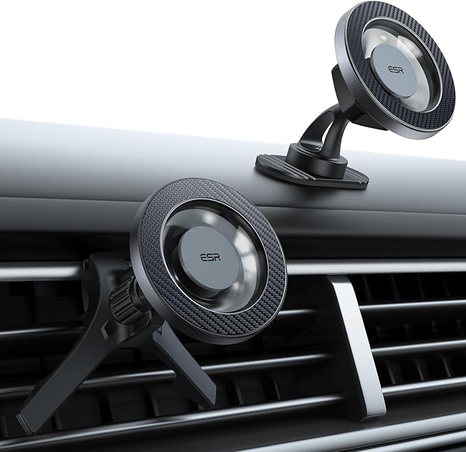 ESR for MagSafe Car Mount, Magnetic Car Phone Holder Mount, Air Vent/Dashboard Magnetic Phone Mount for iPhone 16/15/14/13/12, Galaxy S25, Strong Magnets, Charging Not Supported, Black Carbon Fiber