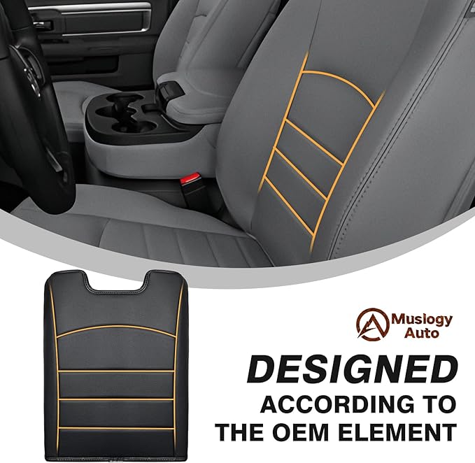 Muslogy Center Console Armrest Cover Compatible with Dodge Ram 1500 2013-2018 & 2013-2025 Ram 2500/3500 Comfort Armrest Pad Arm Rest Cushion Vegan Leather Protector Regular Thick(Jump Seat ONLY)