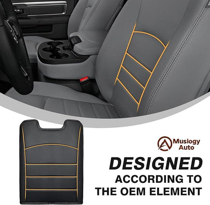 Muslogy Center Console Armrest Cover Compatible with Dodge Ram 1500 2013-2018 & 2013-2025 Ram 2500/3500 Comfort Armrest Pad Arm Rest Cushion Vegan Leather Protector Regular Thick(Jump Seat ONLY)