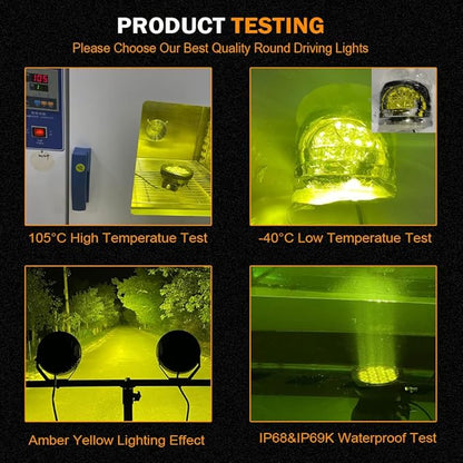 BIGLION.X 5Inch 160W Round Offroad Lights 18800LM LED Amber Fog Lights Yellow Driving Light Bar Off Road Spot Light Pods With Wiring Harness IP69K for Car Trucks SUV