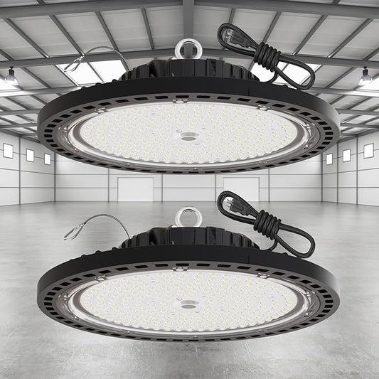 2 Pack UFO LED High Bay Light 250W, 35000 LM, 5000K with 5ft Power Cord, US Plug, Bright LED Shop Light for Basement Commercial Factory Garage Lighting, IP66 Waterproof, AC110-277V, ETL Listded