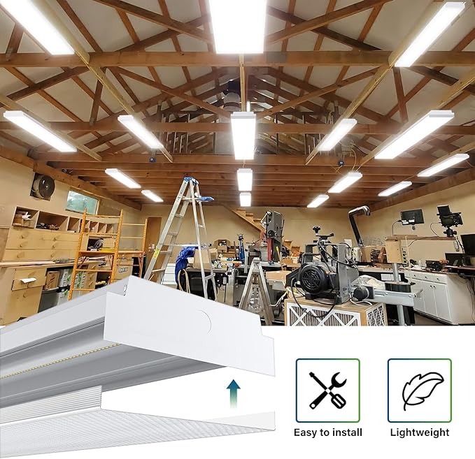 ANTLUX 4FT LED Wraparound 40W Shop Lights for Garage, 4400lm, 4000K, 4 Foot Crystal LED Wrap Light, 48 Inch Integrated Linear Strip Flush Mount Office Workshop Ceiling Lighting Fixture, 4 Pack