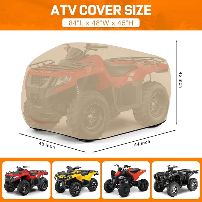 Comnova ATV Cover for 4 Wheelers - 84 Inch ATV Covers 600D Waterproof Heavy Duty, Outdoor Four Wheeler Quad Cover All Weather Large for Polaris, Kawasaki, Arctic Cat, Honda, Yamaha and More, Beige
