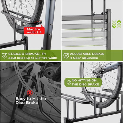 CXWXC 3/5 Bikes Stand Rack - Bike Storage Parking Racks Indoor/Outdoor - Bicycle Stand Garage for Parking Mountain Road Hybrid Bike, Fits Wheels up to 2.4" (For 3 Bikes)