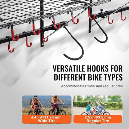 VEVOR Bike Storage Rack, 4 Bike Racks, Wall Mount Bike Storage Hanger with 2 Shelves, Home and Garage Organizer, Customizable for Various Bike Sizes, Adjustable Holder, Holds Up to 500 lbs, 63-inch