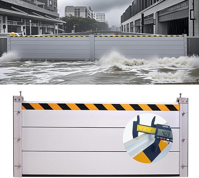 Reusable Heavy Duty Aluminum Flood Barriers for Home Exterior, Flood Protection Barriers Water Barrier Door Quick Detachable Garage Doors Detachable Mobile Rain Water Baffle (H 7.9 inch L 12FT)