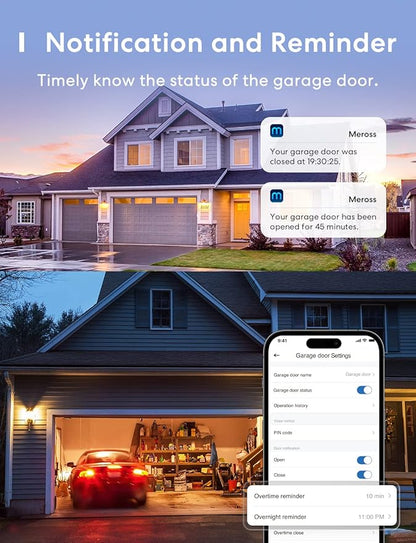 meross Smart Garage Door Opener Remote with External Antenna, Compatible with Amazon Alexa, SmartThings, Control Up to 3 Single Doors(Non HomeKit Versions with 2 Door Sensors)