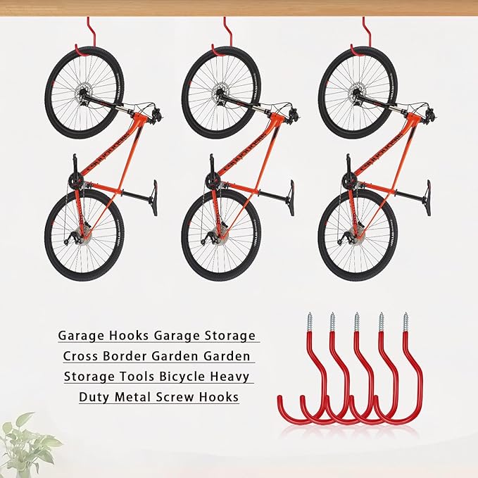 Bike Hooks Heavry Duty 6-Pack,Bicycle Storage Hanger Screw in Ceiling Hooks,Utility Hooks for Wall,Garage,Garden Organization and Storage,Fits Hanging All Bike Types,Bicycle Storage Hooks
