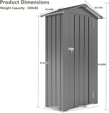 Outdoor Metal Storage Shed, Waterproof Garden Tool Shed with Lock, Galvanized Steel Utility Cabinet, Weather-Resistant Storage Locker for Backyard, Patio, Garage Tools Organization (Black)