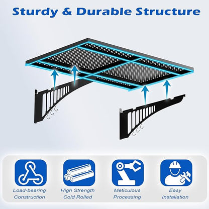 YOLENY 2-Pack 2x3FT Adjustable Heavy Duty Garage Wall Shelving, 500lbs Load Capacity Wall Mount Storage Shelf, Garage Storage Rack with Hooks, Metal Floating Shelves Organizer for Workshop
