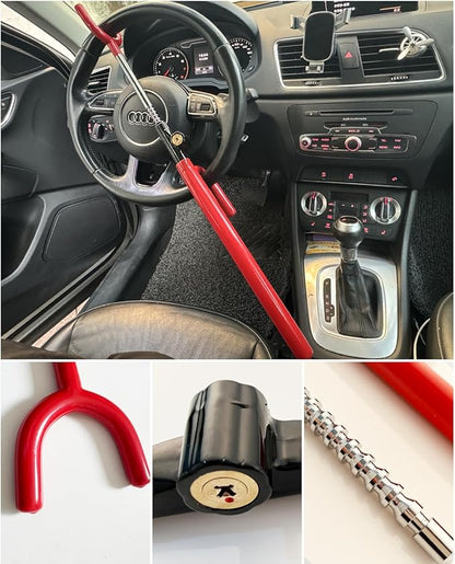 Steering Wheel Lock Anti-Theft Car Device Car Wheel Locks Heavy Duty Vehicle Security Steering Wheel Lock for Truck Car Vehicles Van Lorry SUV with 4 Keys, Elongated Length MAX 30.5“ Red