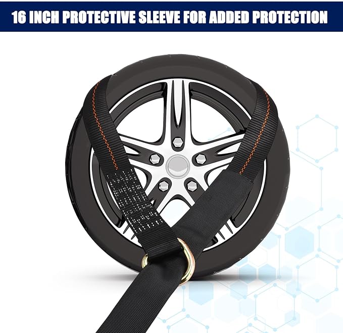 8Pack 2'' X 8ft Tow Truck Straps Lasso Wheel Lift Straps Lasso Tow Strap with D Ring 11, 000 Lbs Break Strength Auto Tie Down Auto Hauler for Trailer Truck Tie(Black)