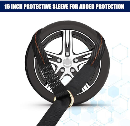 8Pack 2'' X 8ft Tow Truck Straps Lasso Wheel Lift Straps Lasso Tow Strap with D Ring 11, 000 Lbs Break Strength Auto Tie Down Auto Hauler for Trailer Truck Tie(Black)
