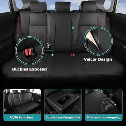 for Toyota RAV4 Seat Covers 2019 2020 2021 2022 2023 2024 2025 RAV 4 LE XLE Limited XLE Premium (Gas not for Hybrid) - Custom Leather Car Seat Covers Full Set - BlackRed