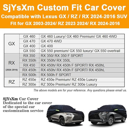 Custom Car Cover Compatible with Lexus GX 2026-2003/TX 2026-2024/LX 1996-2026/RX 2025-2016, All Weather Waterproof Cover with Cotton Lining for GX460 GX470 GX550, Outdoor Rain Sun Snow UV Cover