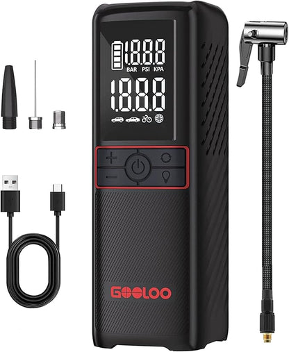 GOOLOO GT160 Tire Inflator Portable Air Compressor, 160PSI Portable Air Pump for Car Tires, 7500mAh Cordless Air Pump with Digital Pressure Suitable for Cars, Bikes, Balls, Motorcycles