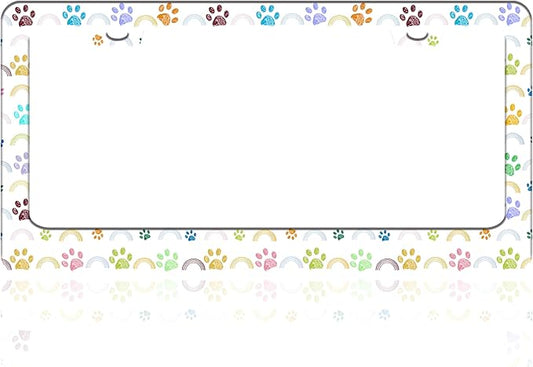 Colorful Cat and Dog Paw Prints License Plate Frame Stainless Steel License Plate Holder for Front or Rear Car Tags Funny for Car Decoration Accessories with Screws 6.3 X 12.2 in for Women Men
