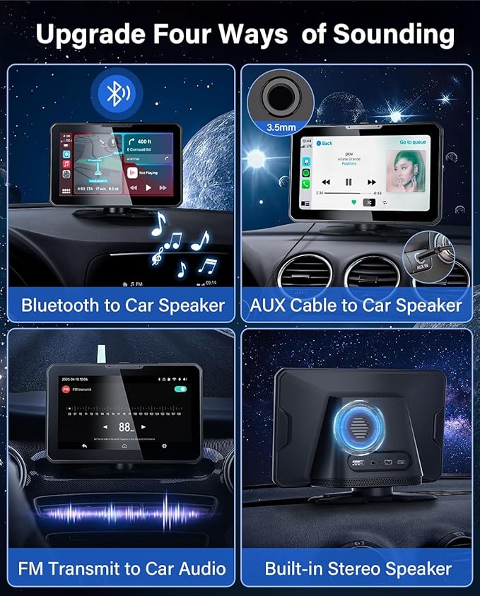 7" HD Apple Carplay Screen for Car，2-in-1 Wireless CarPlay Suitable for Apple CarPlay and Android Auto, Apple CarPlay with GPS Navigation, Voice Control, Mirror Link, Bluetooth for Most Vehicle