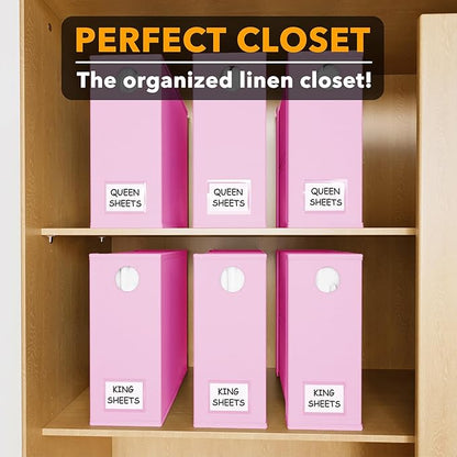 SpaceAid 6 Pack Bed Sheet Organizers and Storage, Foldable Sheet Organizer with Window for Linen Closet, Set Folder Keeper for Queen & King Size Bedding Storage (Pink)