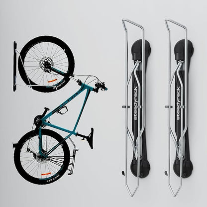Steadyrack Bike Rack for Mountain Bikes - The Original Wall Mounted Vertical Bike Storage - Fits Wide Tires - Space Saving Pivot Design - Heavy-Duty Steel Rack for Indoor Garage, Apartment or Home Use