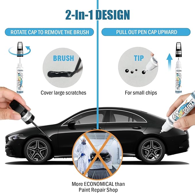 Black Touch Up Paint for Cars, Car Scratch Repair Pen, Color Accurate Automotive Paint with Varnish Clear Coat Pen Quick and Easy Fix Vehicles Chip Rim Scuff Repair