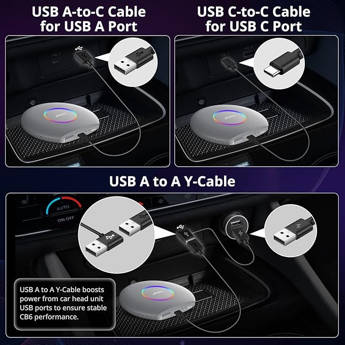 CB6 CarPlay AI Box & Android AI Box, Wireless CarPlay/AndroidAuto Adapter, Plug & Play CarWave Car Smart Box with AI DriveChat, GPS Track, Android 13, 2 BT, 4G LTE, 4G+64G, Silver