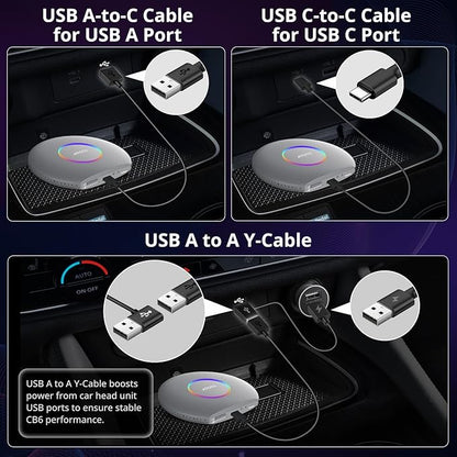 CB6 CarPlay AI Box & Android AI Box, Wireless CarPlay/AndroidAuto Adapter, Plug & Play CarWave Car Smart Box with AI DriveChat, GPS Track, Android 13, 2 BT, 4G LTE, 4G+64G, Silver