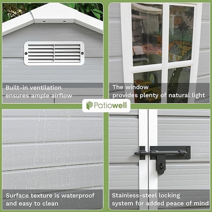 Patiowell 6x4 FT Plastic Outdoor Storage Shed, Resin Shed Perfect to Store Patio Furniture, GardenTools Bike Accessories, Beach Chairs and Lawn Mower,Light Grey