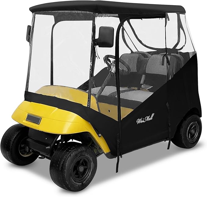 Golf Cart Enclosure Fit for EZGO TXT EZGO RXV 2 Passenger 2-Person Seaters Waterproof Transparent Driving Rain Enclosure Cover 4-Sided Clear Window Roll-up Zipper Door Black
