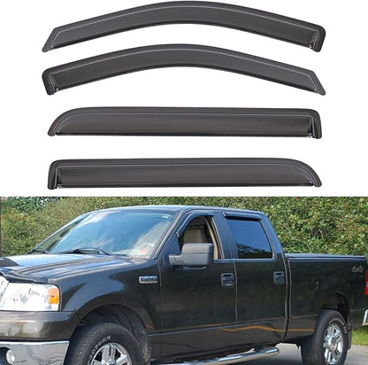Set of 4 Front+Rear Smoke Sun/Rain Guard Outside Mount Tape-On Acrylic Window Visors Compatible with 06-08 Mark LT 04-08 F-150 Super Crew/Crew Cab with 4 Full Size Doors