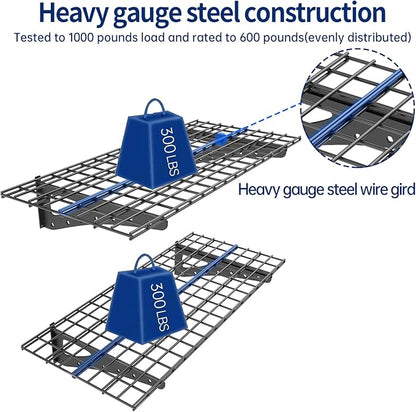 2-Pack Garage Wall Shelving, 2x4ft Walls Shelf Storage Rack, Sturdy Walls Shelves for 550 LBS, Black, Heavy Duty Shelving Wall Mounted for Garage, Warehouse, Storeroom and Basement, 47.2" x 23.6"