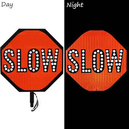 SmartSign 24" LED Stop/Slow Paddle, Rechargeable Battery & Charger, 2-Sided Reflective Hand Held Aluminum Sign with Strap, Steady/Flashing Light Modes, Foam-Padded Grip, 1-Pack