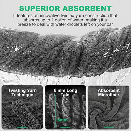2 Pack Microfiber Towels for Cars, 1200 GSM Ultra-Soft Microfiber 36”x 24”& 16" x 16" Car Drying Towels Ultra-Absorbent Streak Free Premium Double Twisted-Loop Cleaning Cloth with Car Wash Mitt