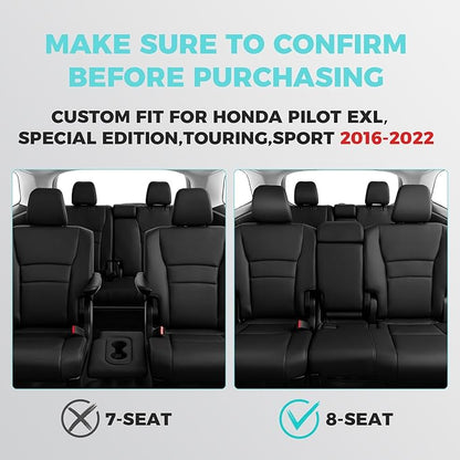 for Honda Pilot Seat Covers, Full Set Custom Car Seat Protectors Fit Pilot EX-L, Special Edition, Touring, Sport 2016 2017 2018 2019 2020 2021 2022 - 8 Seats, Full Coverage Waterproof, Black Red