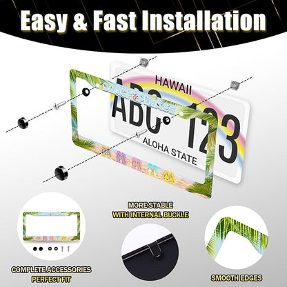 Beach Please License Plate Frame Hawaii Flip Flops License Plate Stainless Steel Auto Parts Funny License Plate Holder Men Women Decoration with Screw License Plate Holder 12"x6"