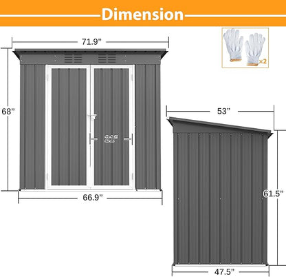 6' x 4' Outdoor Metal Storage Shed, Galvanized Steel Tool Garden Shed, for Patio Backyard Lawn Garden (6x4 Ft Grey)