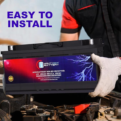 Mighty Max Battery MM-H9 Start and Stop Car BCI Group 95R 12V 100AH, 190RC, 950CCA Rechargeable AGM Car Battery