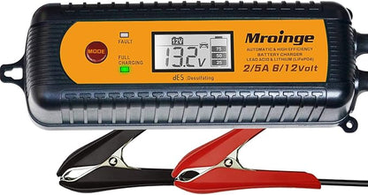 Car Battery Charger, Mroinge 5A 6V/12V Fully Automatic Smart Charger, Battery Maintainer, Trickle Charger and Battery Desulfator for Lead Acid and Lithium Batteries, with LCD Display, MBC050-LCD