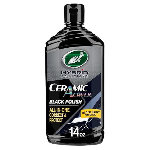 Turtle Wax 53448 Hybrid Solutions Ceramic Acrylic Black Polish and Wax Formulated for Black Car Paint, Removes Surface Scratches and Swirl Marks, Provides Water Repellency, 14 oz. (Pack of 1)
