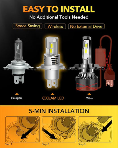 OXILAM HB2 9003 H4 LED Bulbs, 900% Ultra Bright, 40000LM, No Polarity, Plug-N-Play, 70,000 Hours Lifespan, Flicker-Free, 2 Pack