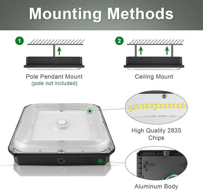 80W/60W/40W Power Selectable LED Canopy Garage Light with 3CCT (3500K/4000K/5000K), LED Parking Garage Lights 90-277V IP65 Commercial Residential Lights DLC (40W/ 60W/80W Power Selectable -2 PACK)