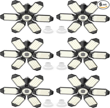 6 Pack 220W Garage Light Ceiling Led Deformable LED Shop Lights for Workshop E26 E27 Screw in Garage