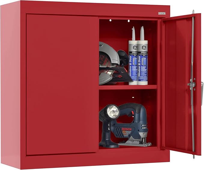 Sandusky Lee WA11301226-01 Wall-Mount Metal Storage Cabinet with Adjustable Shelf, Locking Handle, 200lb Capacity, 12" Depth x 30" Width x 26" Height, Red