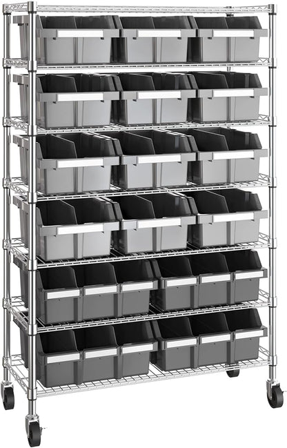 Seville Classics Heavy Duty NSF Bin Rack Solid Steel Wire Shelving Storage Unit, Patented Organizer for Garage, Warehouse, Office, Restaurant, Classroom, Kitchen, Gray, Includes 16 Bins