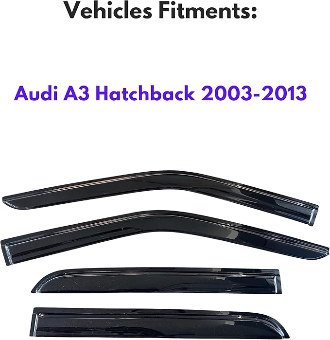 KPY Window Visor Compatible with Audi A3 Hatchback 2003-2013, 4PC Rain Guard Side Window Vent Deflectors Tape-On Mugen Style, 2003 2004 2005 2006 2007 2008 2009 2010 2011 2012 2013