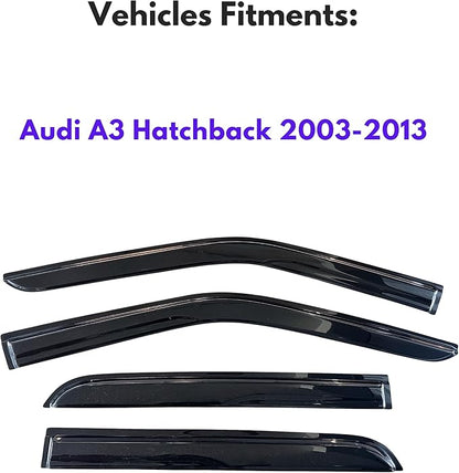 KPY Window Visor Compatible with Audi A3 Hatchback 2003-2013, 4PC Rain Guard Side Window Vent Deflectors Tape-On Mugen Style, 2003 2004 2005 2006 2007 2008 2009 2010 2011 2012 2013