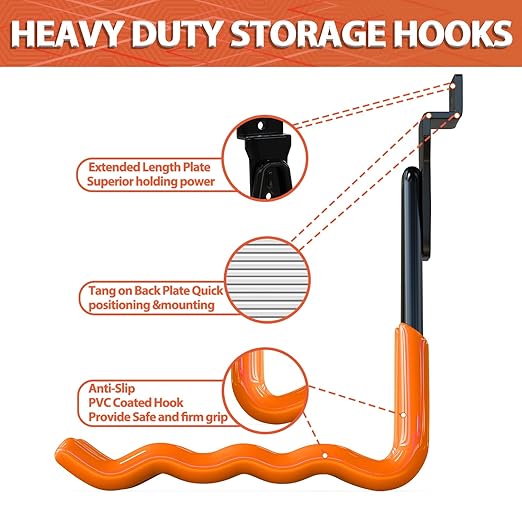3-H Slatwall Accessories 14 Pack, Slatwall Hooks & Hangers 7 Sizes, Slat Wall Hanging Hooks, Proslat Accessories for Garage Wall Panels Organzing Garden Tools Chairs Ladder(Orange)