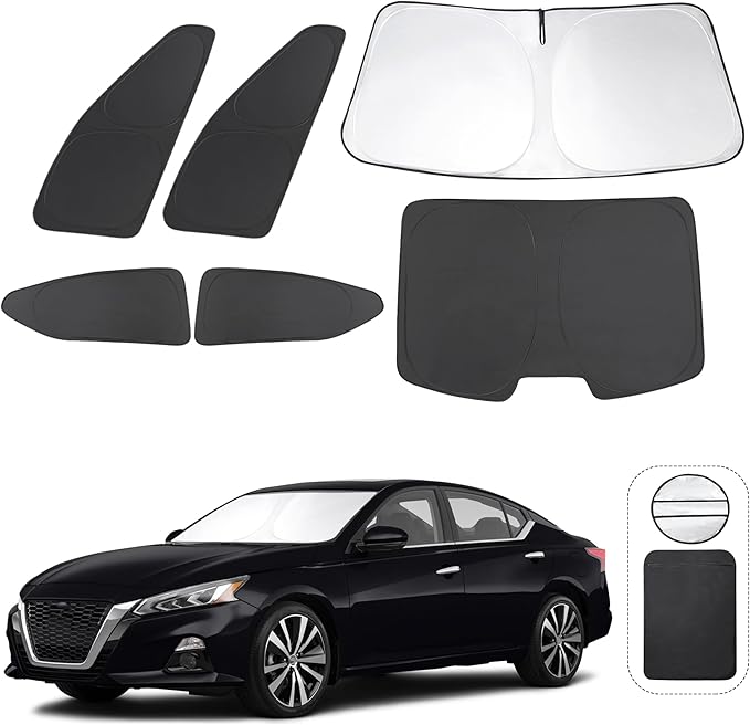 TINGLU 6PCS Window Shades for Nissan Altima 2019-2024 2025 Accessories Car Side Full Windows Cover Camping Rear Triangular Windshield Sun Shade Sun UV Rays Privacy Protection